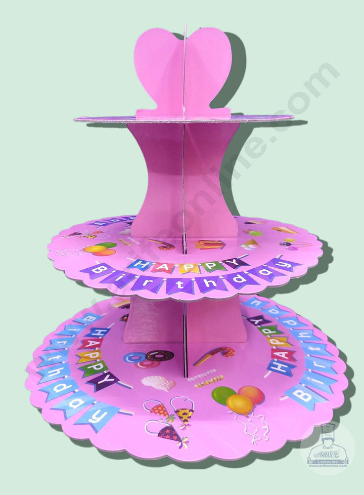 Cake Decor 3 Tier Cardboard Cupcake Stand - Pink - Happy Birthday ( SBCS-C-PHB )