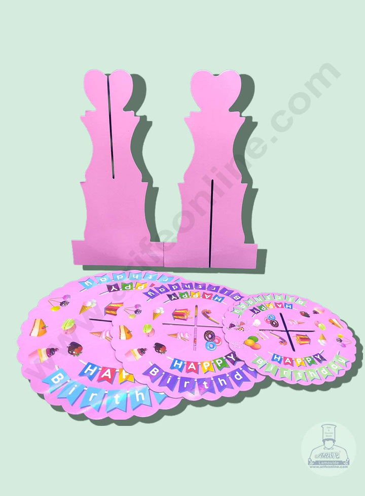 Cake Decor 3 Tier Cardboard Cupcake Stand - Pink - Happy Birthday ( SBCS-C-PHB )