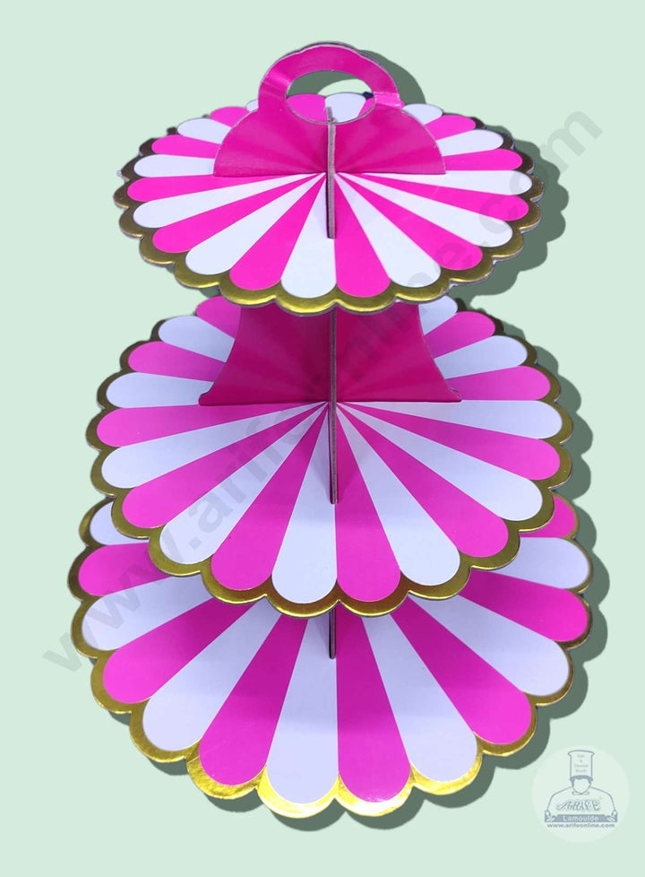 Cake Decor 3 Tier Cardboard Cupcake Stand - Pink White Strips ( SBCS-C-Pink )