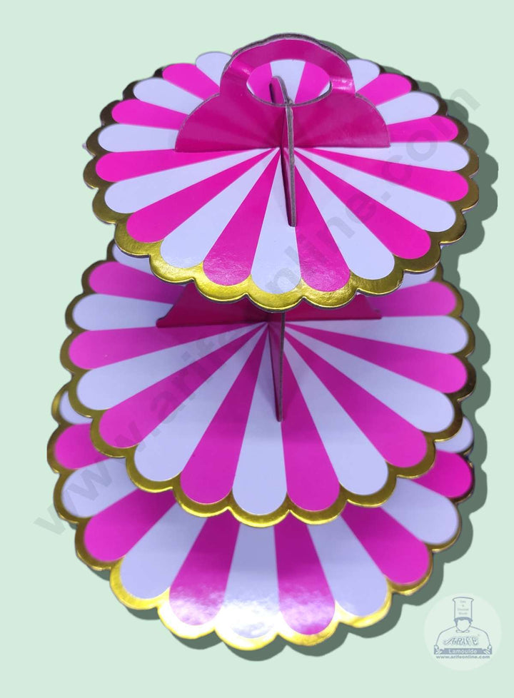 Cake Decor 3 Tier Cardboard Cupcake Stand - Pink White Strips ( SBCS-C-Pink )