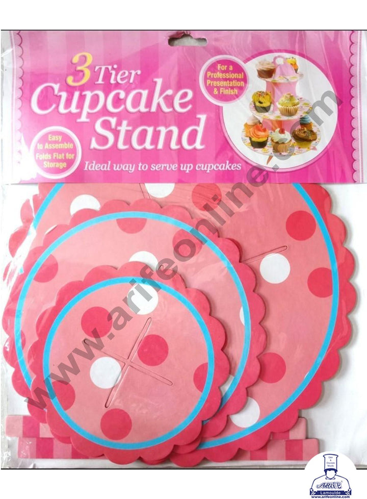 Cake Decor 3 Tier Cardboard Cupcake Stand - Polka Dot Red Pink White