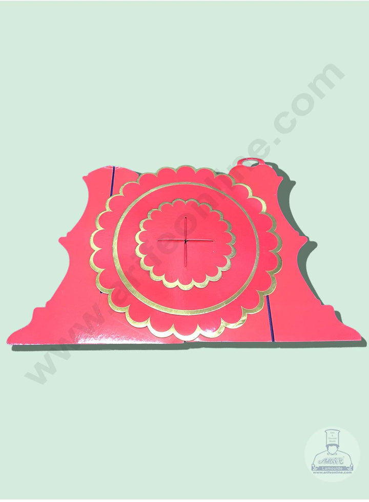 Cake Decor 3 Tier Cardboard Cupcake Stand - Red with Golden Border Design ( SBCS-C-RGBD )