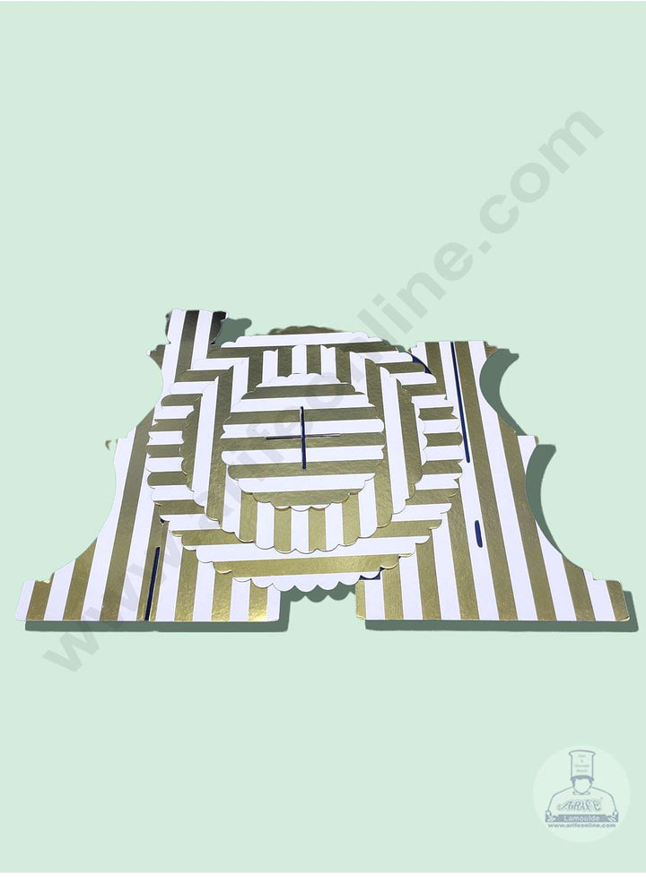 Cake Decor 3 Tier Cardboard Cupcake Stand - White Golden Stripe Design ( SBCS-C-WGSD )