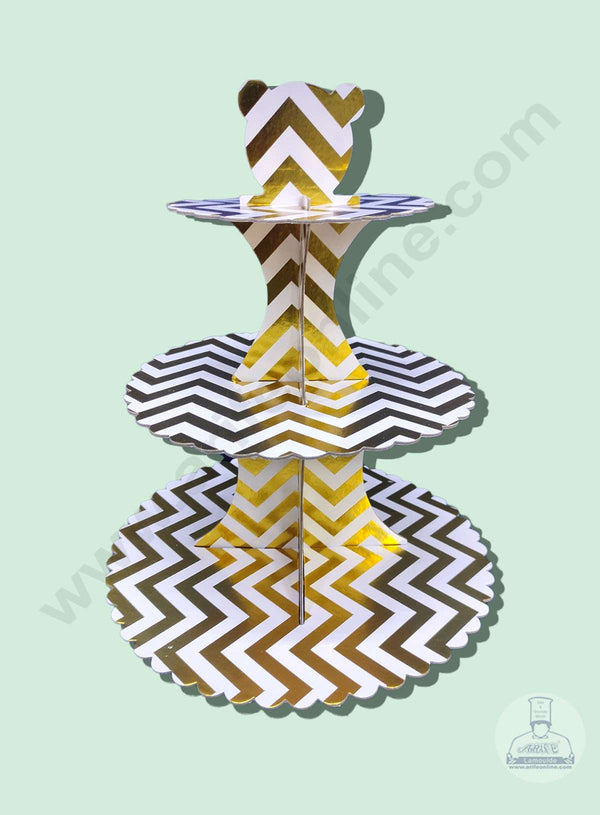 Cake Decor 3 Tier Cardboard Cupcake Stand - White Golden Zigzag Design ( SBCS-C-WGZD )