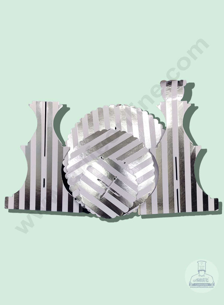 Cake Decor 3 Tier Cardboard Cupcake Stand - White Silver Stripe Design ( SBCS-C-WSS )