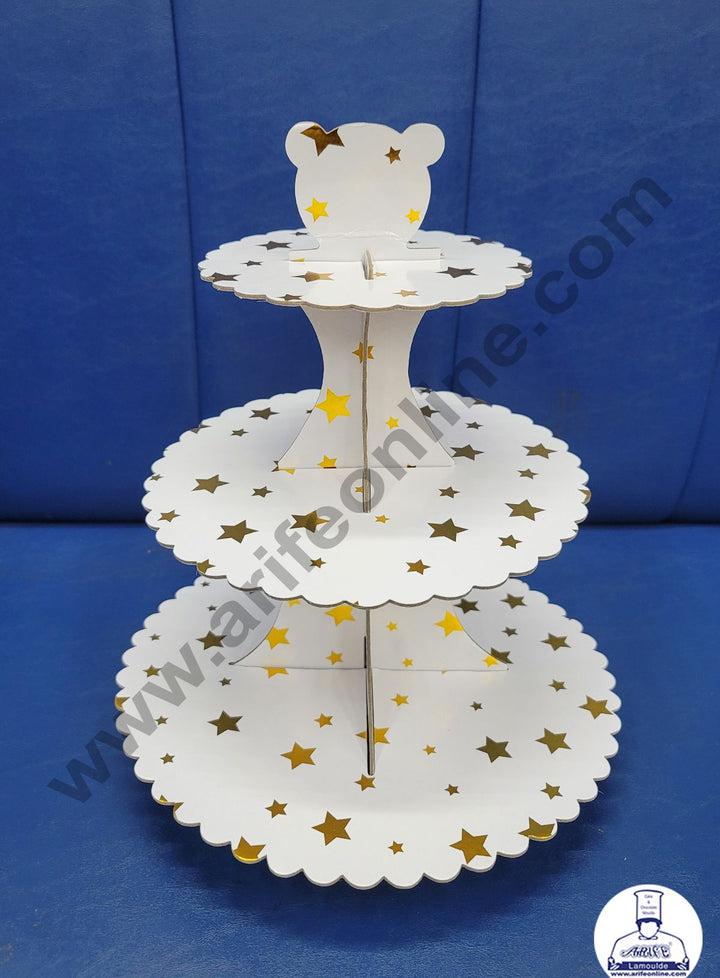 Cake Decor 3 Tier Cardboard Cupcake Stand - White with Golden Star