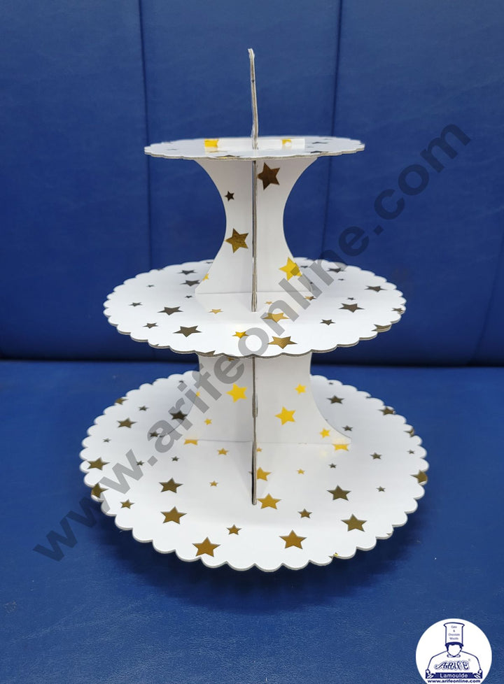 Cake Decor 3 Tier Cardboard Cupcake Stand - White with Golden Star