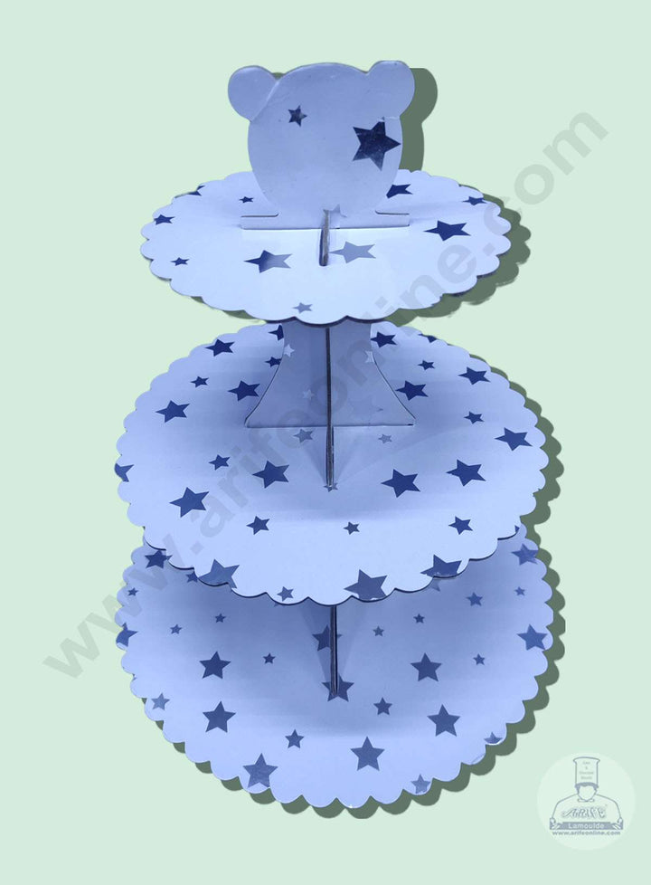Cake Decor 3 Tier Cardboard Cupcake Stand – White Silver Star Design ( SBCS-C-WSSD )