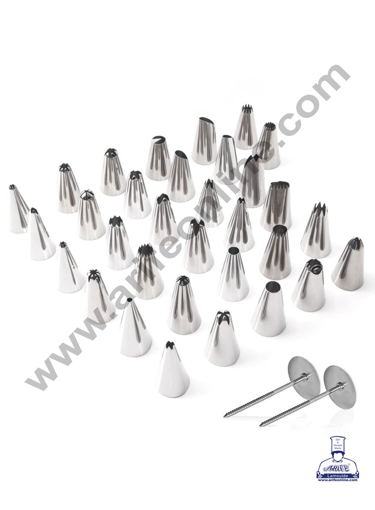 Cake Decor 32 Pcs Nozzle, 1 Piping Bag, 2 Rose Nails & 2 Couplers Set ...