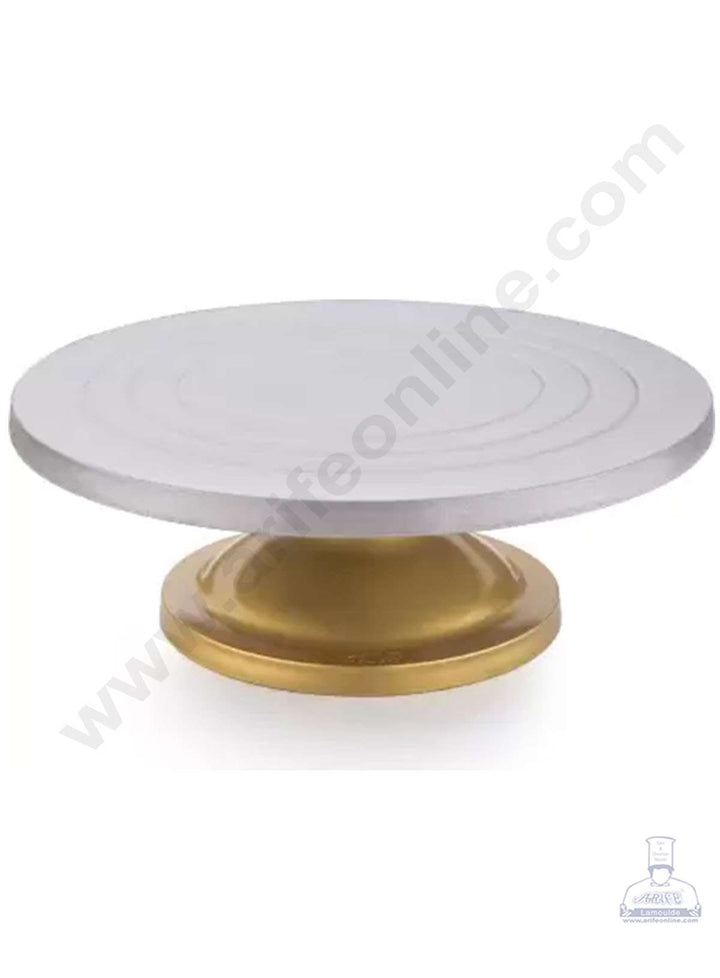Cake Decor 360 Degree Rotating Cake Stand Cake Decorating Indian Turntable, Golden and Silver 30 cm -EQ