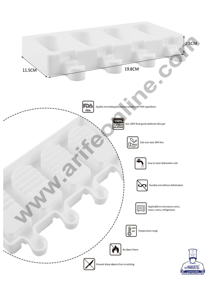 Cake Decor 4 Cavity Half Grooves Shape Silicone Popsicle And Cakesicle Molds Easy Ice Cream Bar Mould SBSM-741