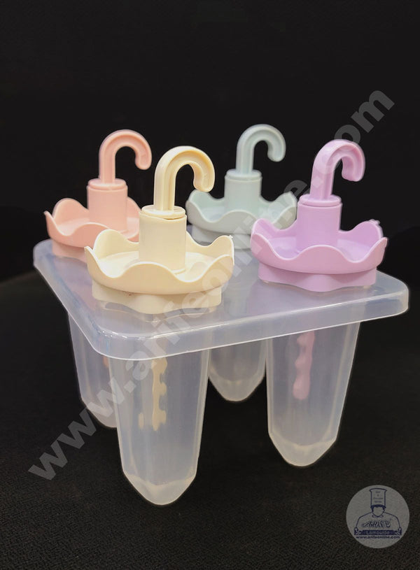 Cake Decor 4 Cavity Popsicle Fancy Handle Plastic Kulfi Maker Mould