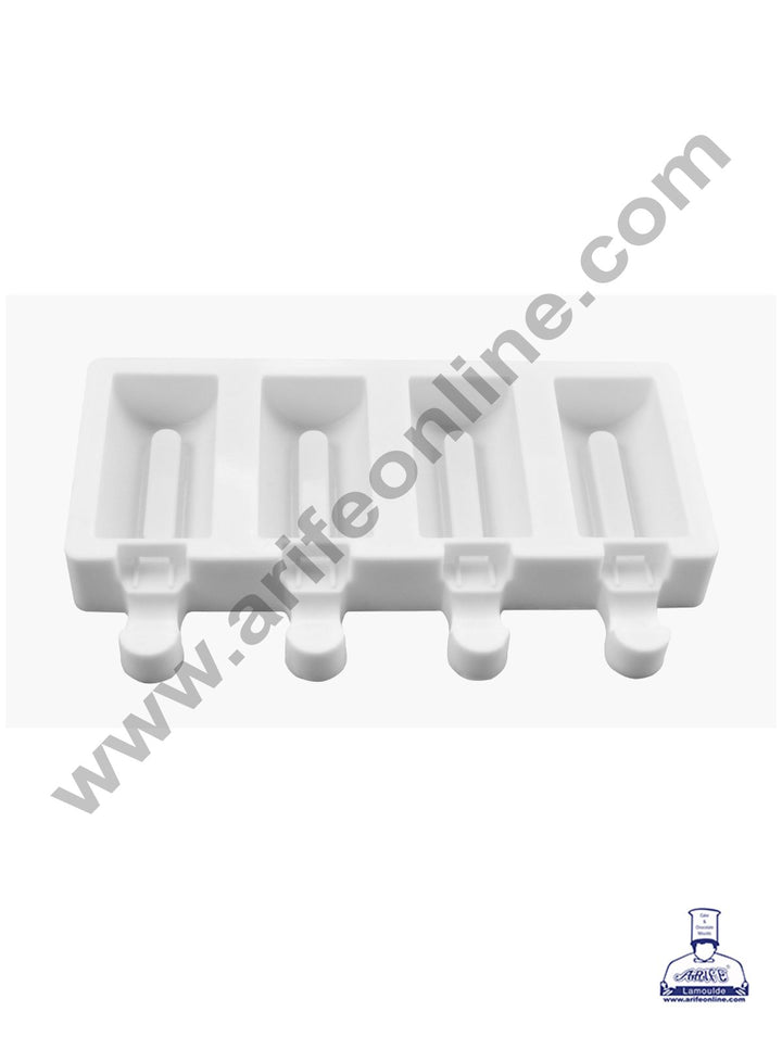 Cake Decor 4 Cavity White Classic Silicone Rounded with Groove Cakesicle Mold Popsicle Easy Ice Cream Bar Mold