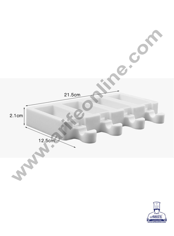 Cake Decor 4 Cavity White Classic Silicone Rounded with Groove Cakesicle Mold Popsicle Easy Ice Cream Bar Mold