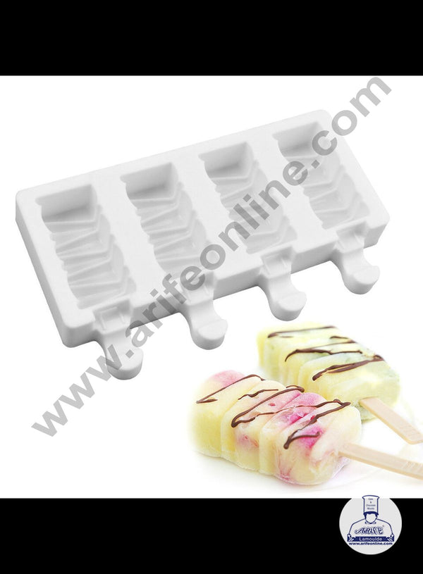 Cake Decor 4 Cavity White Classic Silicone Small Rectangle Cakesicle Mold Popsicle Easy Ice Cream Bar Mold
