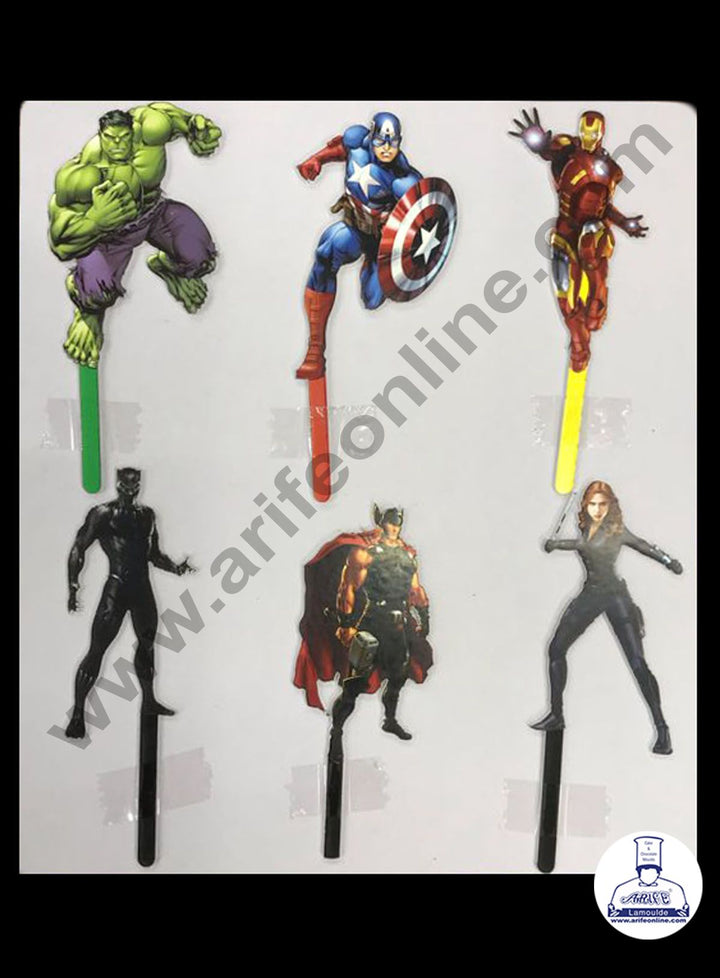 Cake Decor 4 Inches Digital Printed Cake Toppers - 6 Pc Avengers Theme