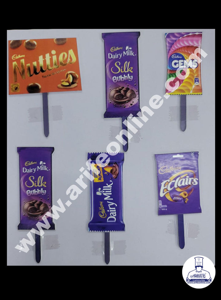 Cake Decor 4 Inches Digital Printed Cake Toppers - 6 Pc Different Cadbury Chocolates Theme