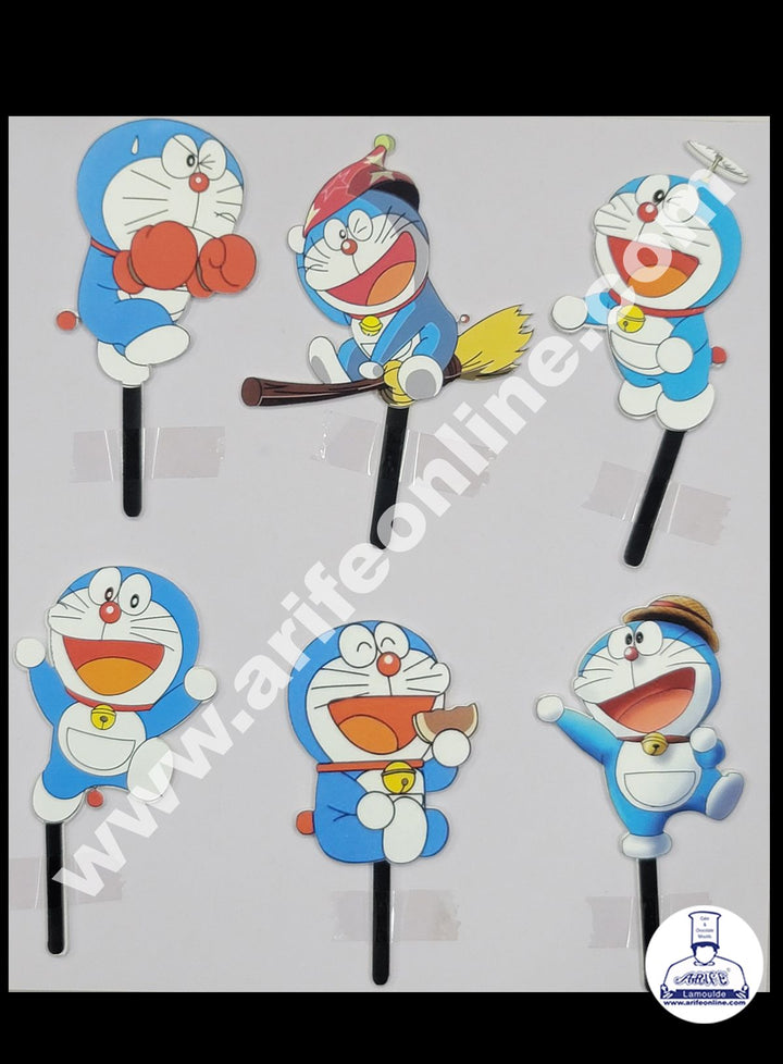 Cake Decor 4 Inches Digital Printed Cake Toppers - 6 Pc Doraemon Theme