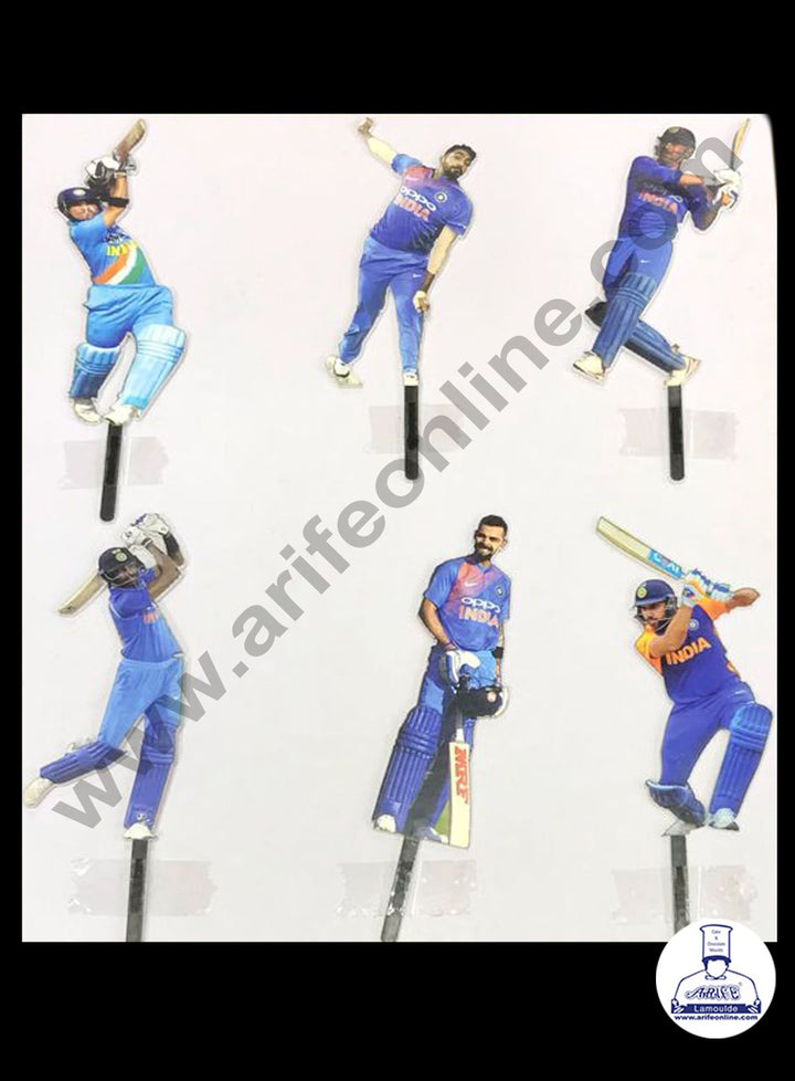 Cake Decor 4 Inches Digital Printed Cake Toppers - 6 Pc Indian Cricket Team Theme