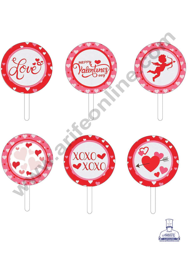 Cake Decor 4 Inches Digital Printed Cake Toppers - 6 Pc Valentine Theme