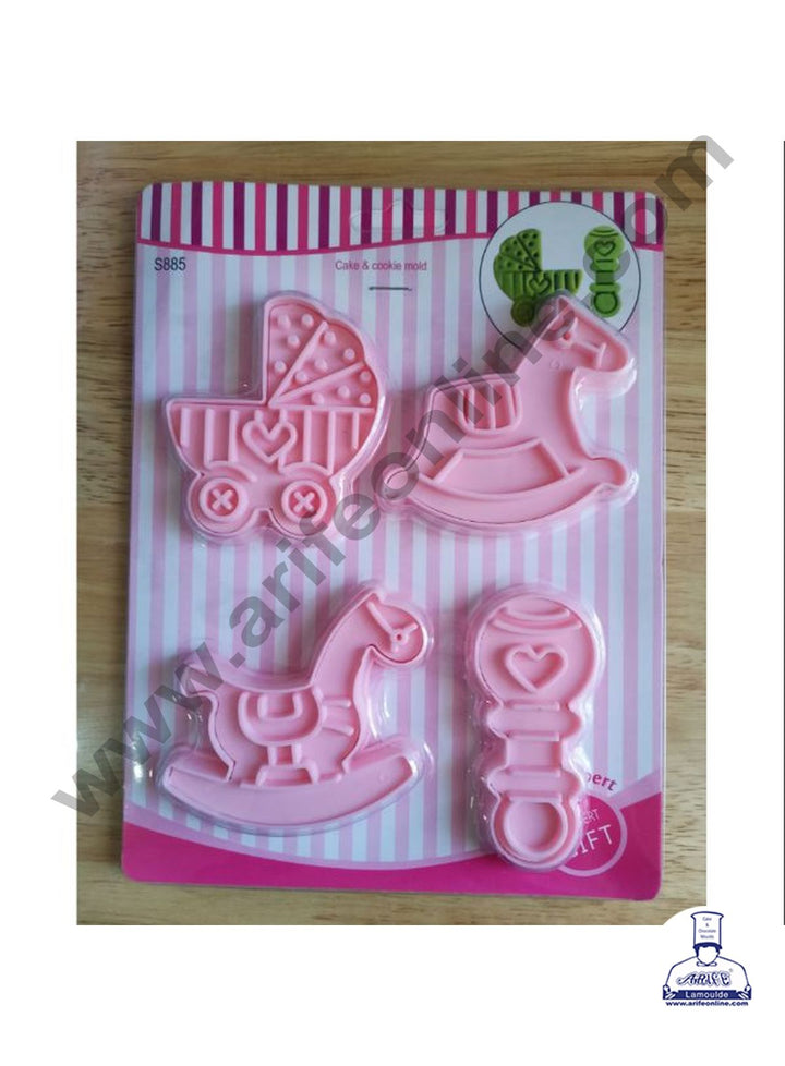 Cake Decor 4 Pc Baby Theme Plastic Biscuit Cutter Plunger Cutter