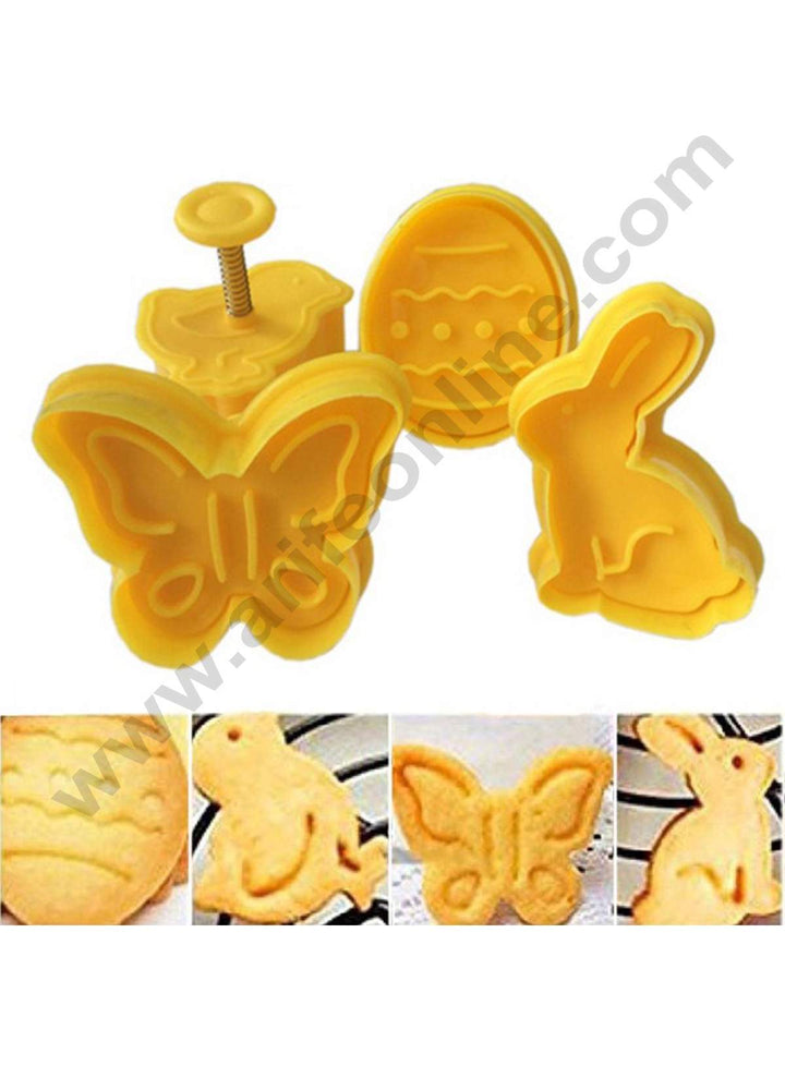 Cake Decor 4 Pc Easter Egg Theme Rabbit Butterfly Plastic Biscuit Cutter Plunger Cutter