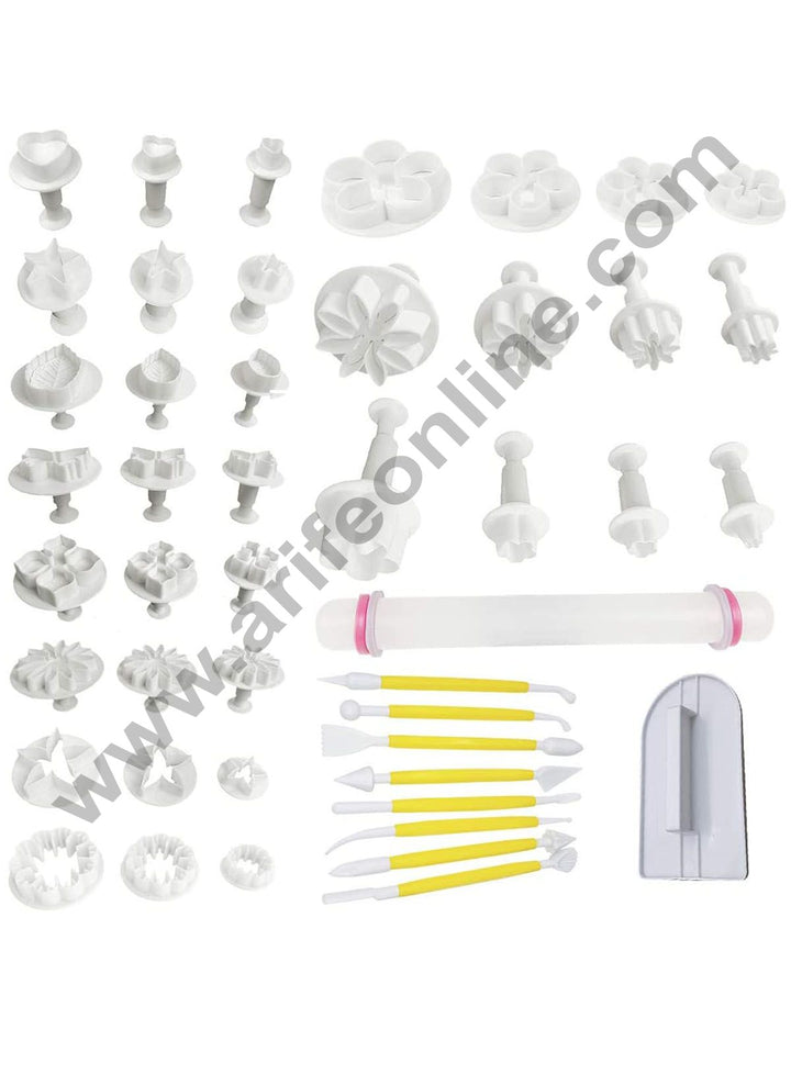 Cake Decor 46 Pcs Fondant Suite Cake Decorating Tools Plunger Cutters Tools with Double Headed Modeling Tools & Rolling Pin & Cake Smoother