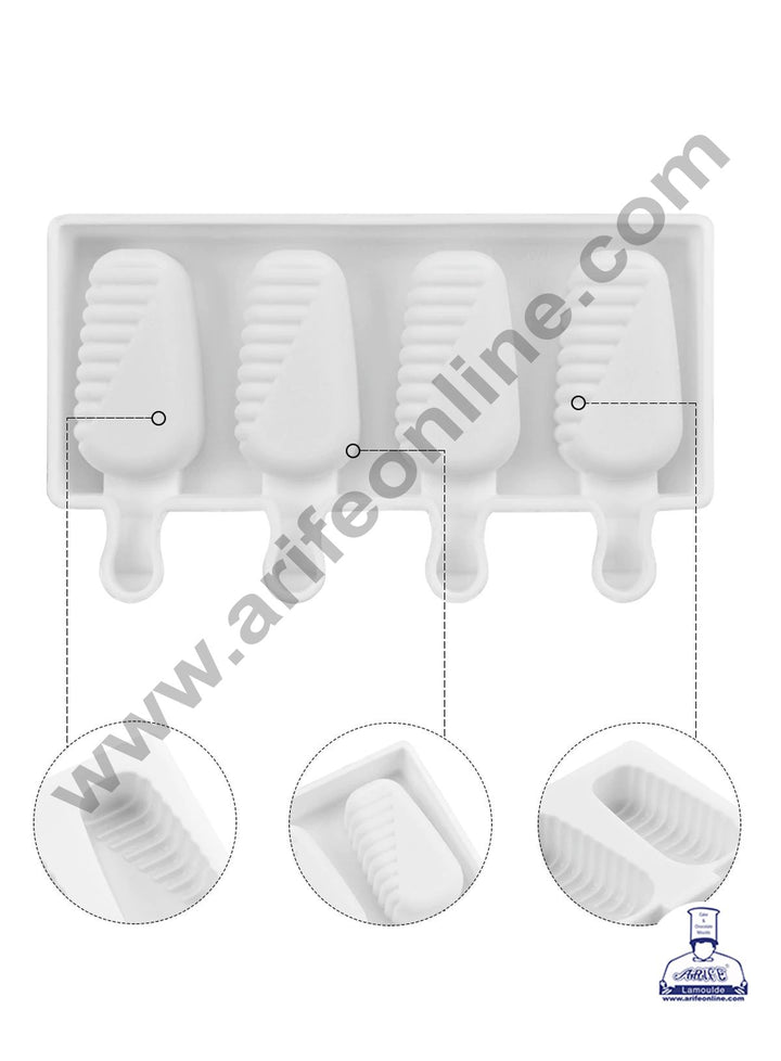 Cake Decor 4Pcs White Classic Silicone Half Striped Cakesicle Mold Popsicle Easy Ice Cream Bar Mold