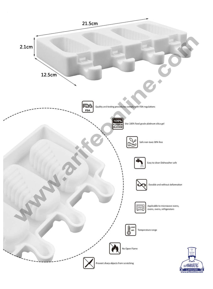 Cake Decor 4Pcs White Classic Silicone Half Striped Cakesicle Mold Popsicle Easy Ice Cream Bar Mold