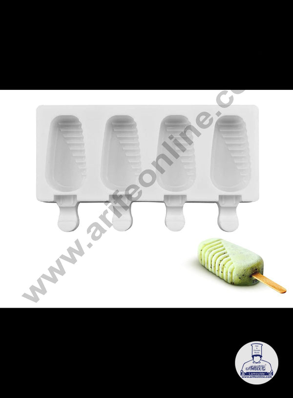 Cake Decor 4Pcs White Classic Silicone Half Striped Cakesicle Mold Popsicle Easy Ice Cream Bar Mold