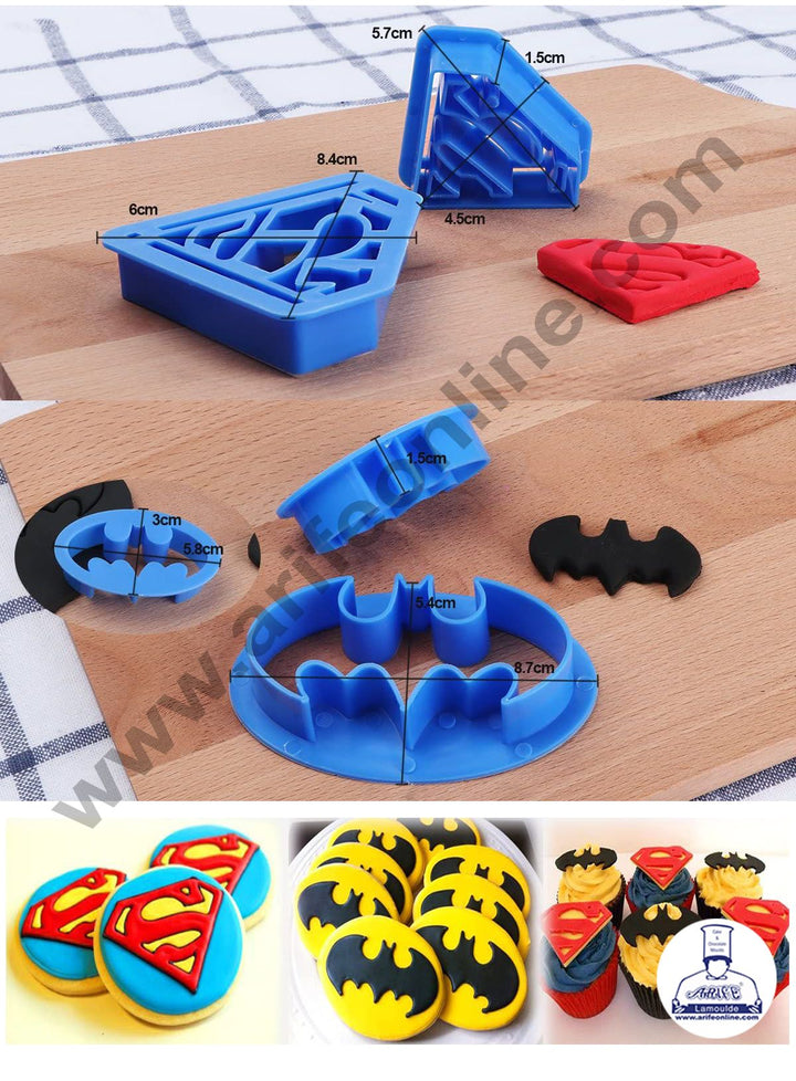 Cake Decor 4pc Super Hero Batman Superman Logo Plastic Cookie Cutter Fondant Cutter Gumpaste Cutter