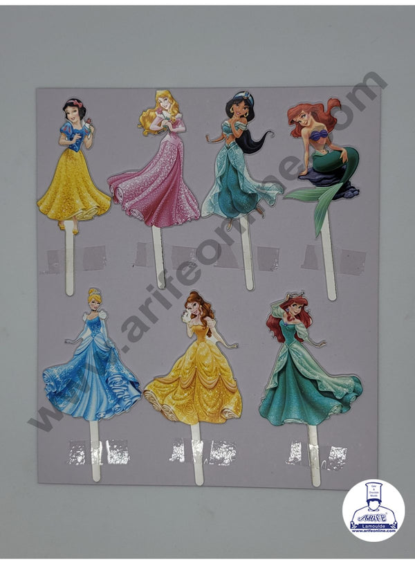 Cake Decor 5 Inches Digital Printed Cake Toppers - 7 Princess Snow white , Aurora , Jasmine , Ariel , Cinderella , Belle , Rapunzel .