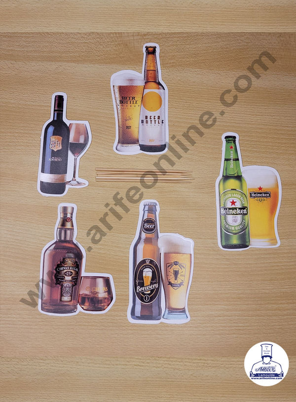 Cake Decor 5 pcs Beer Bottles Theme Paper Topper For Cake And Cupcake