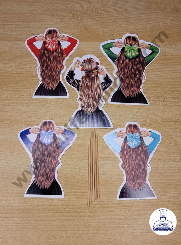 Cake Decor 5 pcs Girl with Bow Theme Paper Topper For Cake And Cupcake