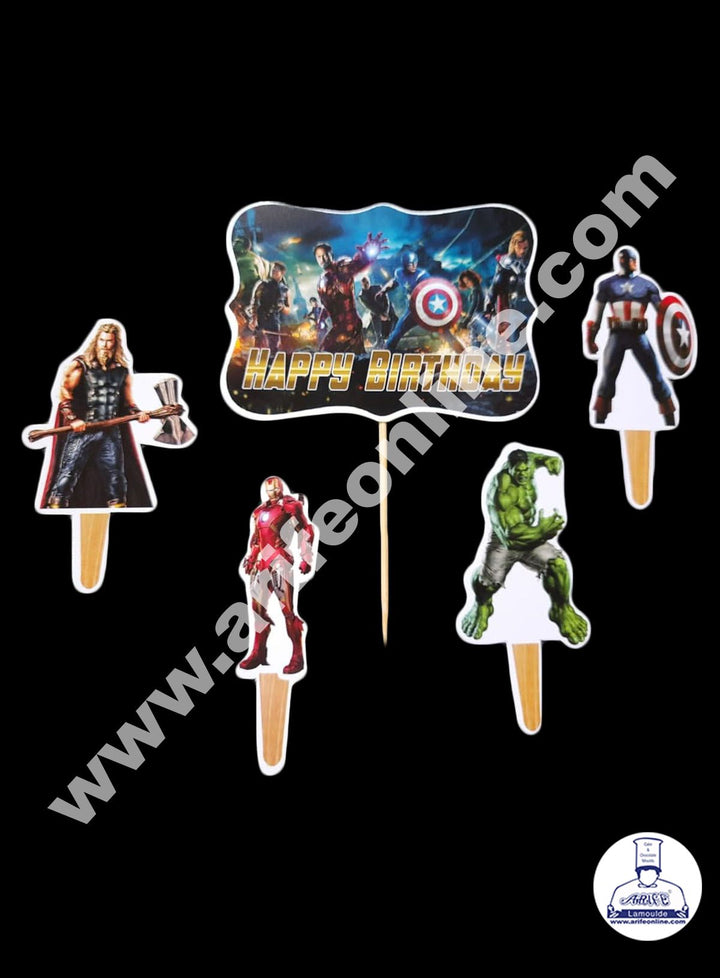 Cake Decor 5 pcs Happy Birthday Avengers Media Theme Paper Topper For Cake And Cupcake