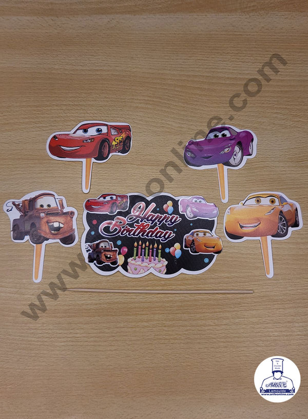 Cake Decor 5 pcs Happy Birthday Cars Theme Paper Topper For Cake And Cupcake