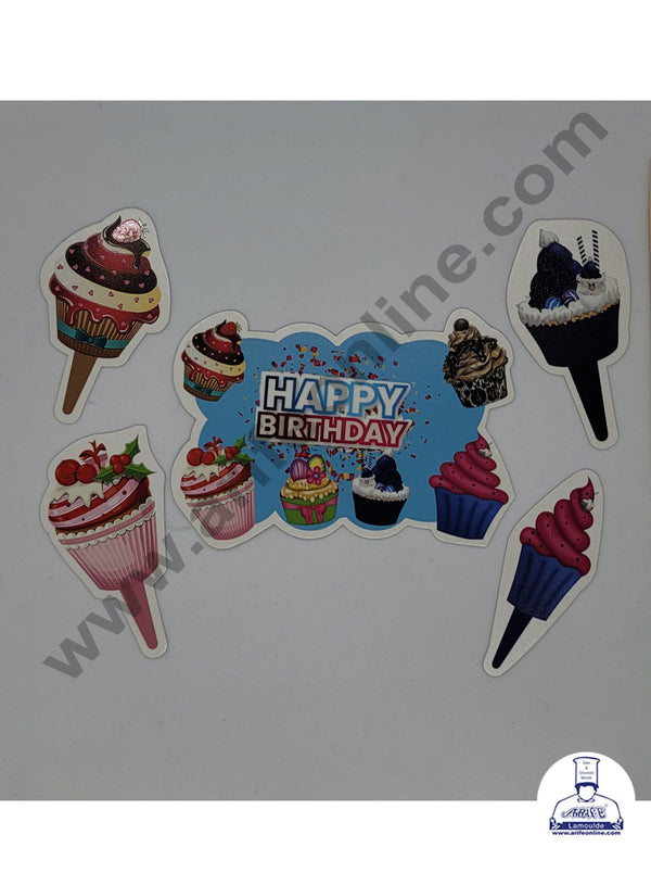 Cake Decor 5 pcs Happy Birthday Cupcake Theme Paper Topper For Cake And Cupcake