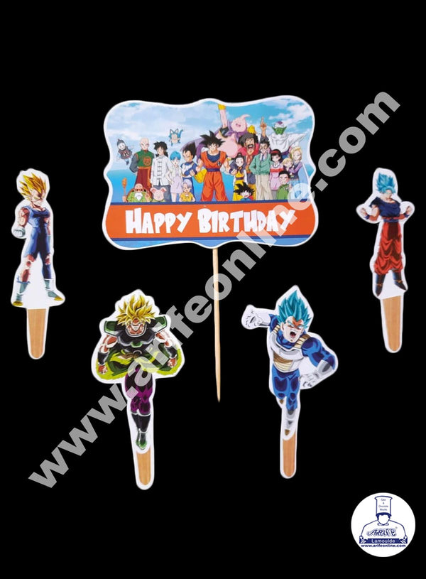 Cake Decor 5 pcs Happy Birthday Dragon Ball Z Theme Paper Topper For Cake And Cupcake