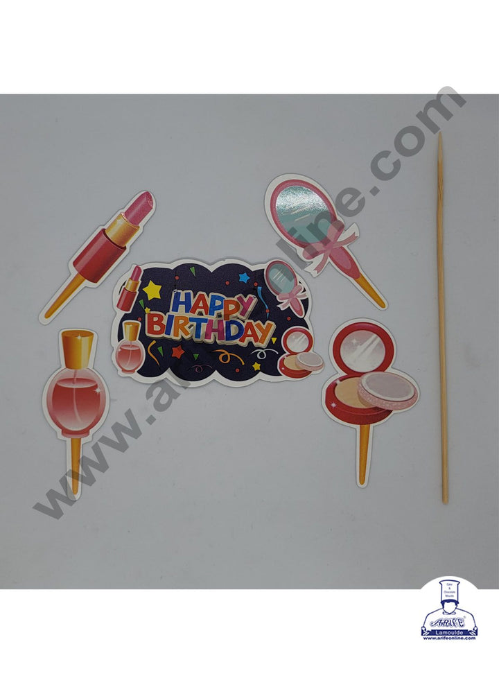 Cake Decor 5 pcs Happy Birthday Makeup Kit Theme Paper Topper For Cake And Cupcake