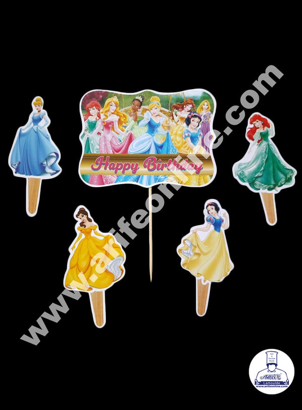 Cake Decor 5 pcs Happy Birthday Princess Theme Paper Topper For Cake And Cupcake