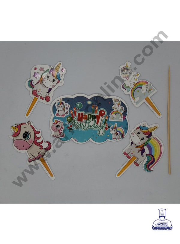 Cake Decor 5 pcs Happy Birthday Unicorn Theme Paper Topper For Cake And Cupcake