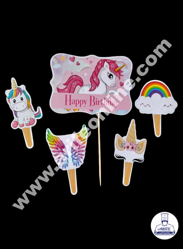 Cake Decor 5 pcs Happy Birthday Unicorn Theme Paper Topper For Cake And Cupcake