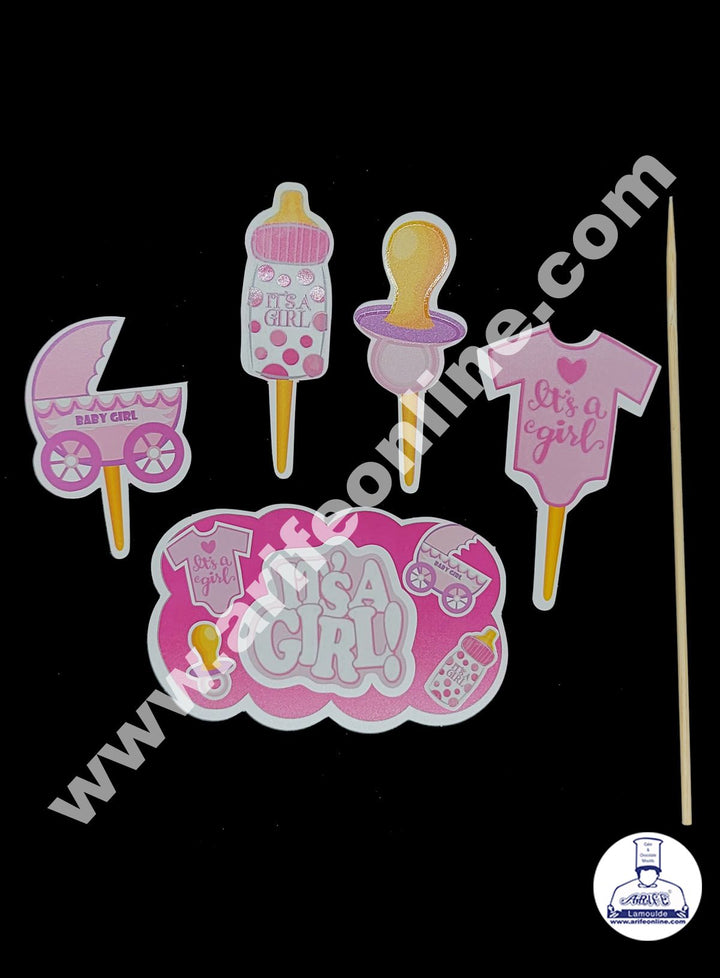 Cake Decor 5 pcs Its A Girl Theme Paper Topper For Cake And Cupcake