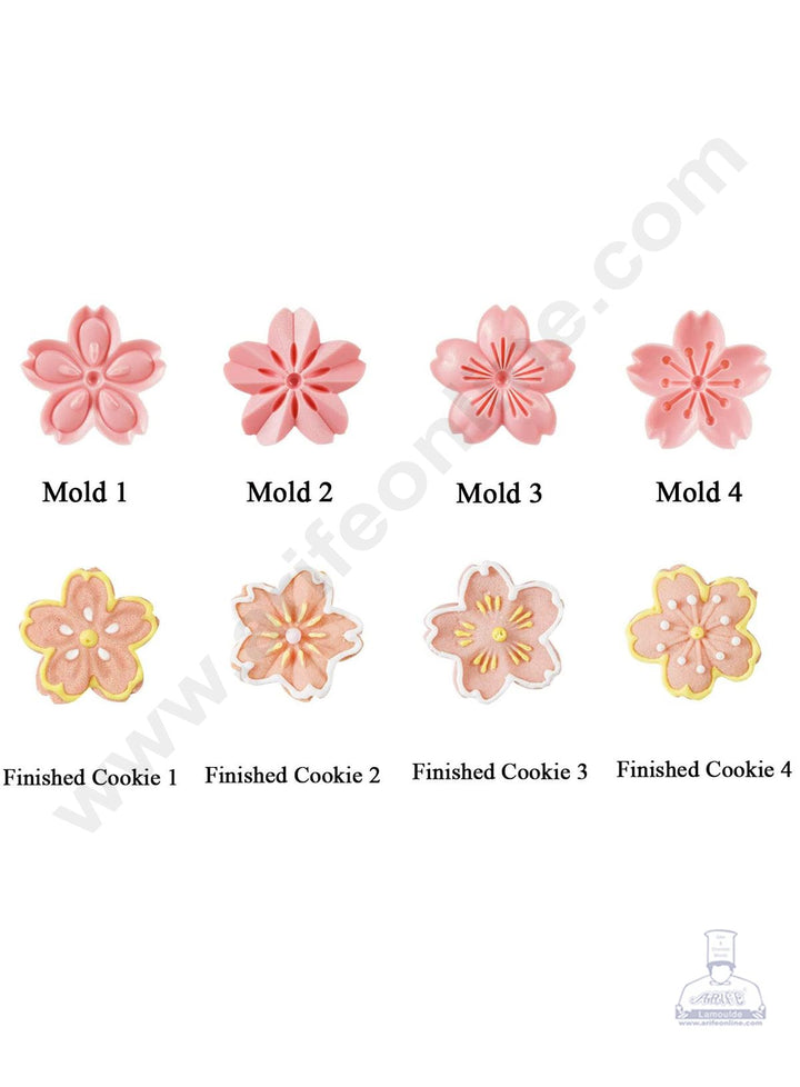 Cake Decor 5pcs Sakura Cherry Blossom Flower Shape Cake Plastic Stamp Biscuit Cutter Fondant Tool Cutter (SBS-820)