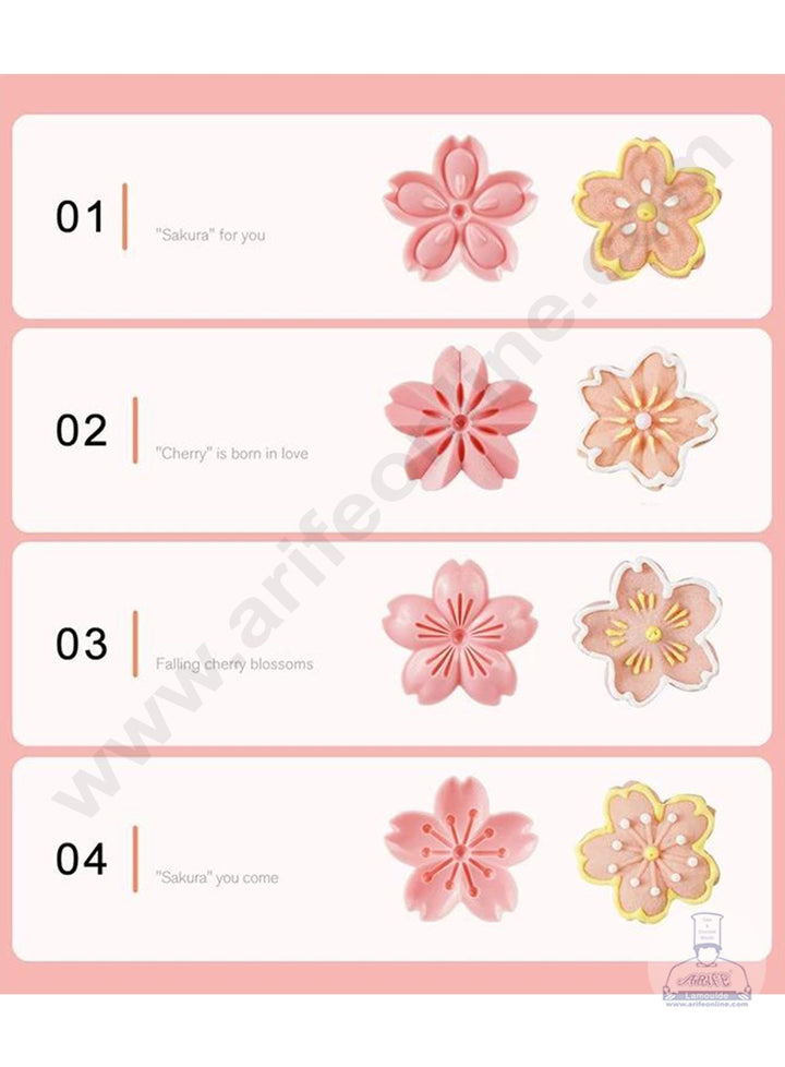 Cake Decor 5pcs Sakura Cherry Blossom Flower Shape Cake Plastic Stamp Biscuit Cutter Fondant Tool Cutter (SBS-820)