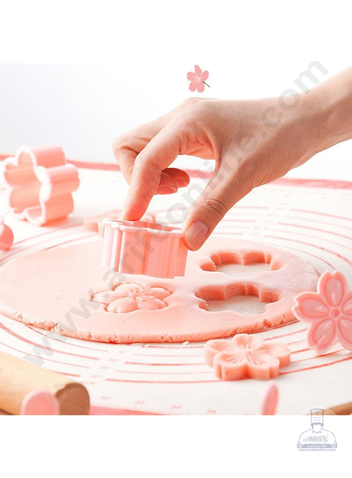 Cake Decor 5pcs Sakura Cherry Blossom Flower Shape Cake Plastic Stamp Biscuit Cutter Fondant Tool Cutter (SBS-820)