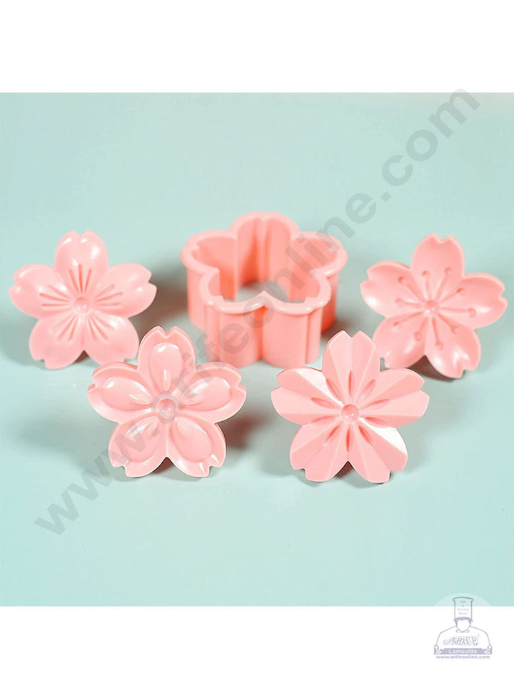 Cake Decor 5pcs Sakura Cherry Blossom Flower Shape Cake Plastic Stamp Biscuit Cutter Fondant Tool Cutter (SBS-820)