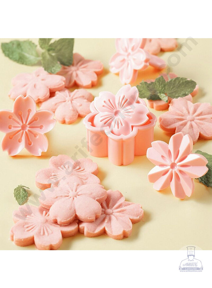 Cake Decor 5pcs Sakura Cherry Blossom Flower Shape Cake Plastic Stamp Biscuit Cutter Fondant Tool Cutter (SBS-820)