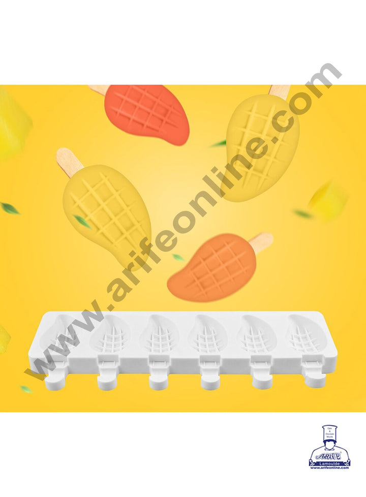 Cake Decor 6 Cavity Mango Shape Silicone Popsicle And Cakesicle Molds Easy Ice Cream Bar Mould SBSM-740