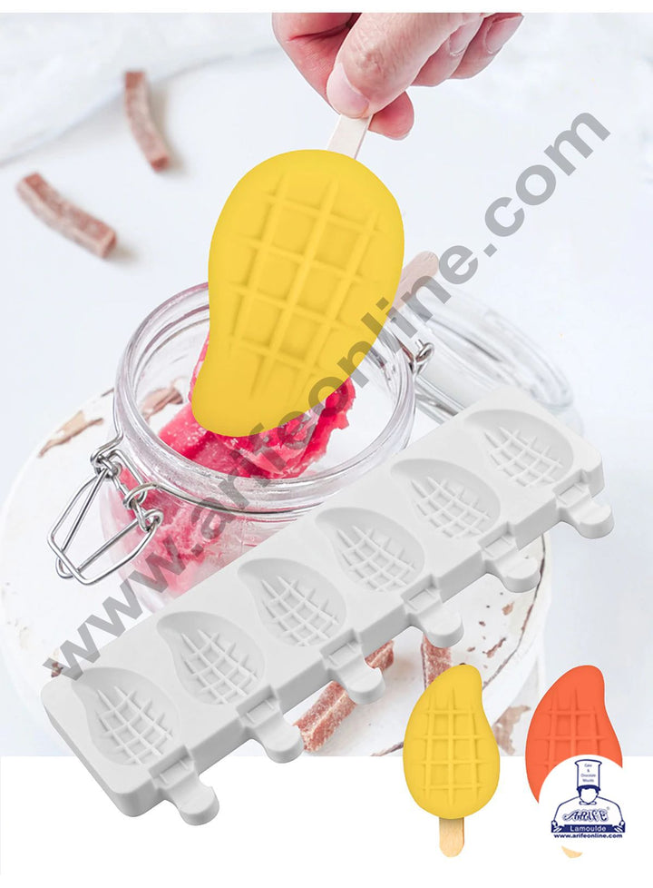 Cake Decor 6 Cavity Mango Shape Silicone Popsicle And Cakesicle Molds Easy Ice Cream Bar Mould SBSM-740